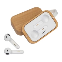 Kép 2/3 - Bluetooth fülhallgató bambusz dobozban, bézs