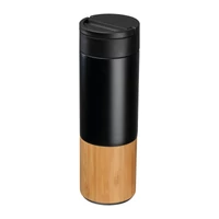 Kép 1/3 - Vákuumszigetelt termosz bambusz talppal, 500 ml, fekete