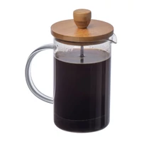 Kép 2/3 - Üveg kávé- vagy teafőző bambusz tetővel, 600 ml, áttetsző