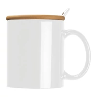 Kép 3/3 - Kerámia bögre kanállal és bambusz tetővel, 300 ml, fehér