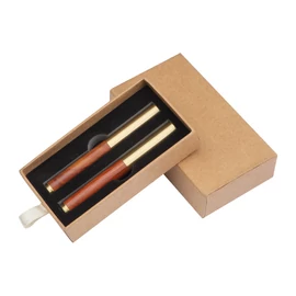 Mini írószer készlet, töltő-, és rollertollal, barna