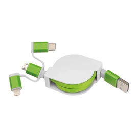 Kihúzható töltőkábel 3 csatlakozóval, zöld