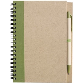 Újrahasznosított spirálfüzet tollal, 60 lapos, zöld/natúr