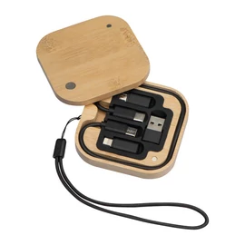 Töltőkábel készlet bambusz dobozban, bézs