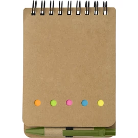 Spirálos jegyzettömbkészlet tollal, zöld/natúr