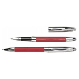 Tollkészlet fekete tollbetéttel, fém, cipzáras tokban, piros