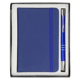 Jegyzetfüzet és alumínium golyóstoll, kék