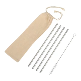 DRINK FRIENDLY rozsdamentes acél szívószál készlet, ezüst