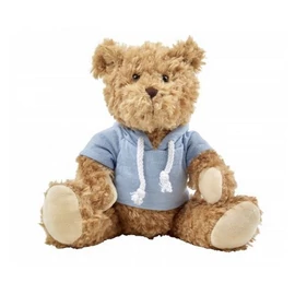 Plüssmackó kapucnis pólóban, világoskék