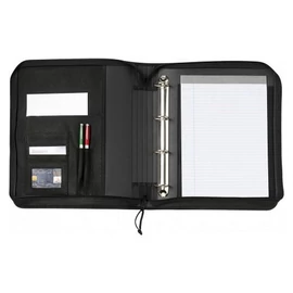 A/4 cipzáras, gyűrűs mappa és irattáska, 600D, fekete