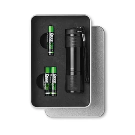 LED PLUS LED elemlámpa bádogdobozban, fekete