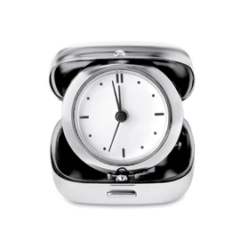 GLIM Fém úti ébresztőóra, fényes ezüst