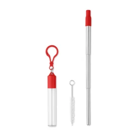 SCOPIC STRAW Teleszkópos szívószál kefével, piros