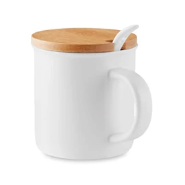 KENYA Porcelánbögre kanállal, 380 ml, fehér