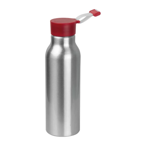 Szilikon fedelű fém ivópalack, 600 ml, piros
