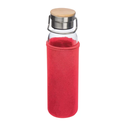 Üveg ivópalack neoprén tokban, 600 ml, piros