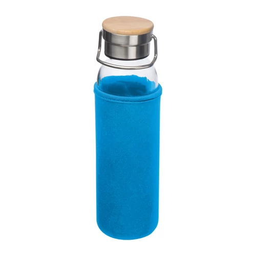 Üveg ivópalack neoprén tokban, 600 ml, világos kék