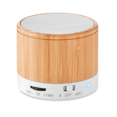 ROUND BAMBOO Kerek bambusz BT hangszóró, fehér