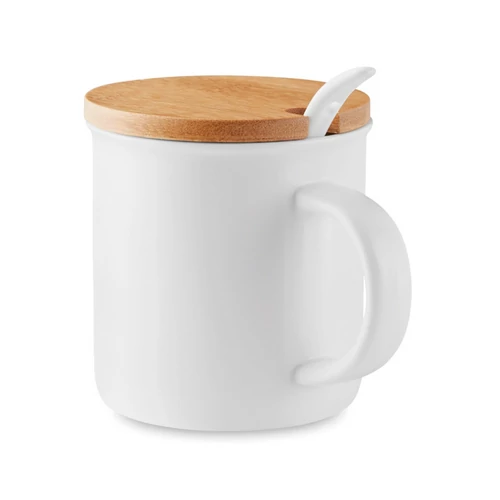 KENYA Porcelánbögre kanállal, fehér